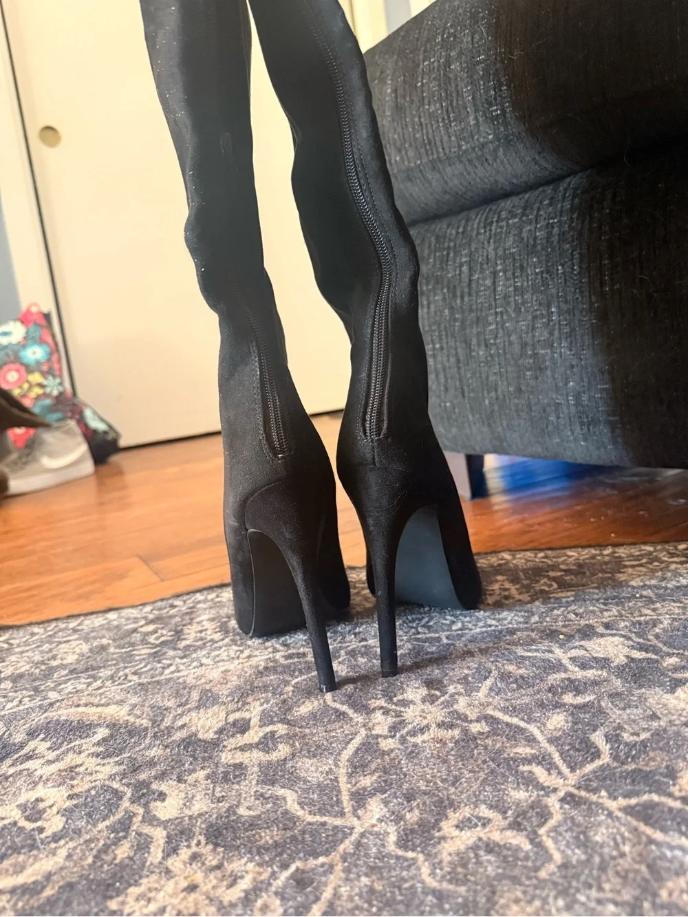 Black Over-the-Knee Stiletto Boots - Women's Fashion Boot